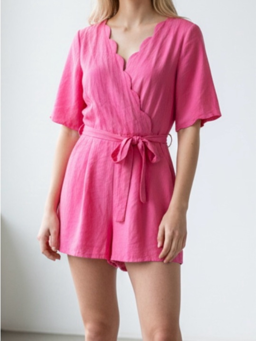 NWT- TRIXXI- BUBBLEGUM PINK Scallop Wrap Romper